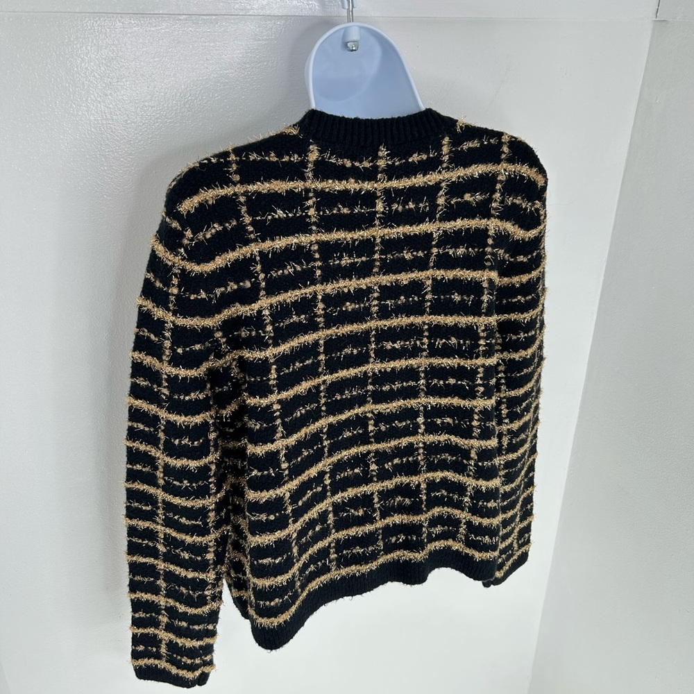 Talbots Bouclé Plaid Cardigan Sweater Petite‎ Small Black Gold Metallic Preppy - Picture 8 of 11